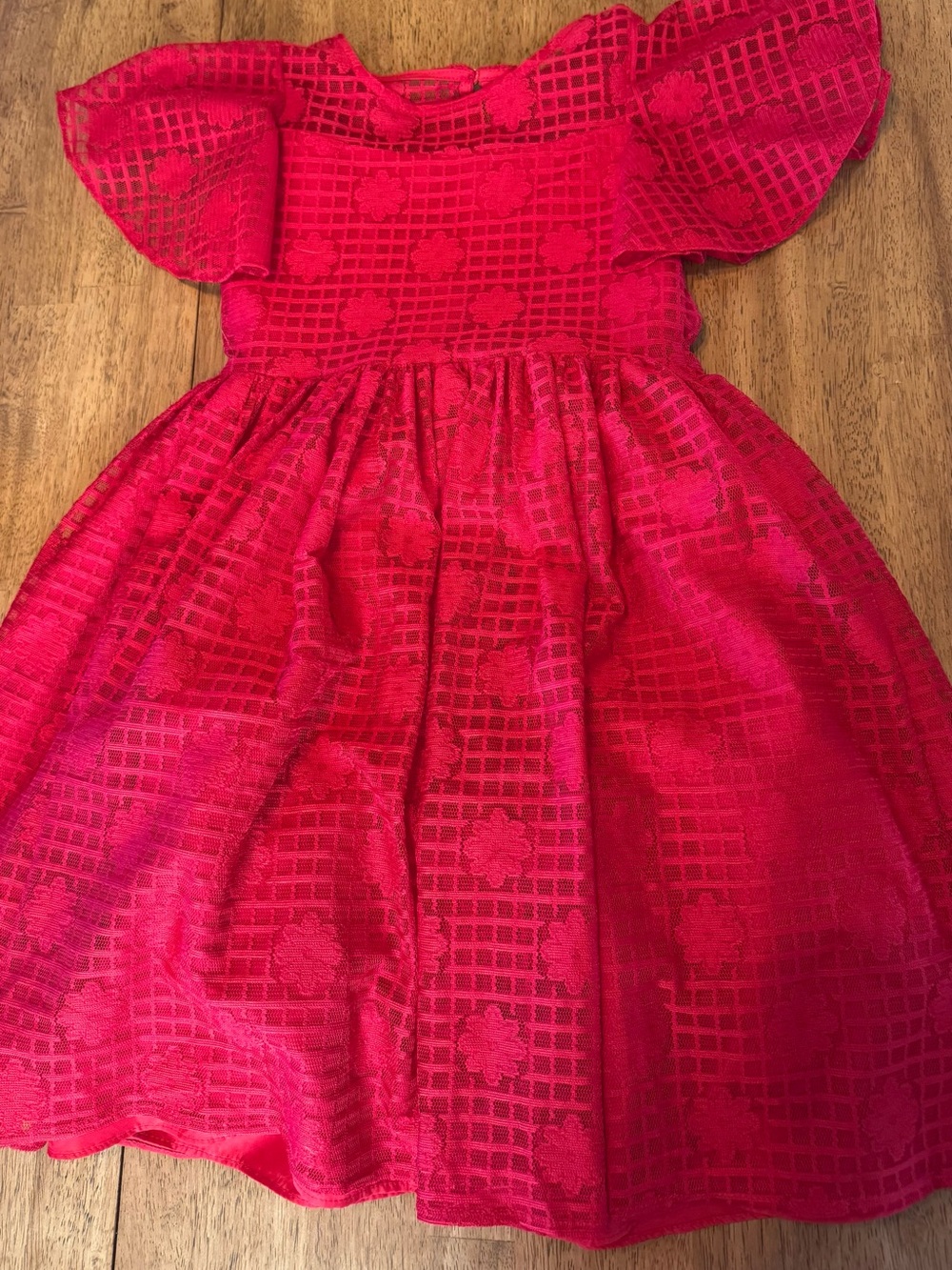 Girls' Bright Red Lace Overlay Party Dress